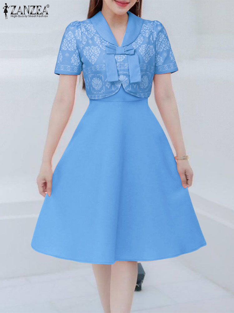 French Vintage Floral Midi Dress - Stijlvolle A-lijn Feestjurk ZANZEA Elegante Vrouwen