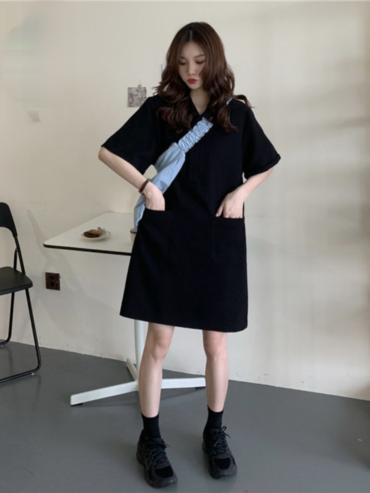 Korean Style A Line Shirt Dress - Plus Size A-lijn Jurk met Kraag,