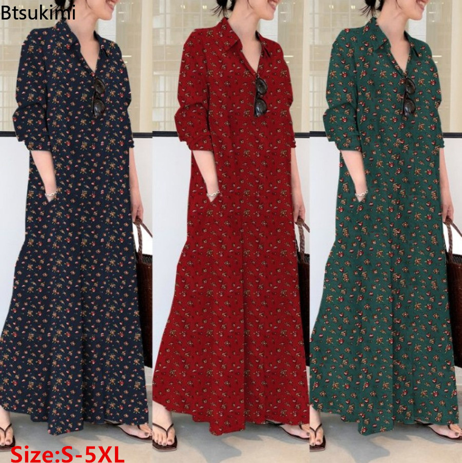 Casual Loose Linen Shirt Dress - Nieuwe dames print lange stijl shirtjurk