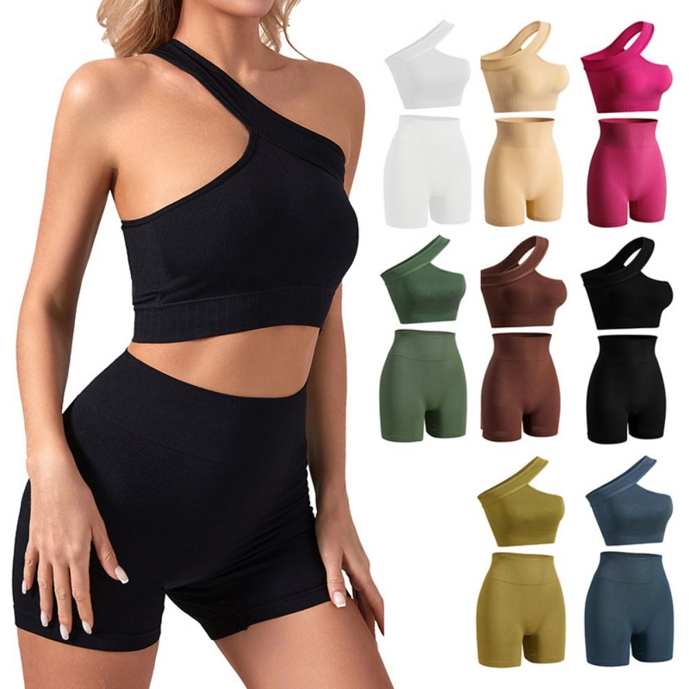 Seamless Ribbed Workout Tank Top - 2-delige casual naadloze dames workout set,