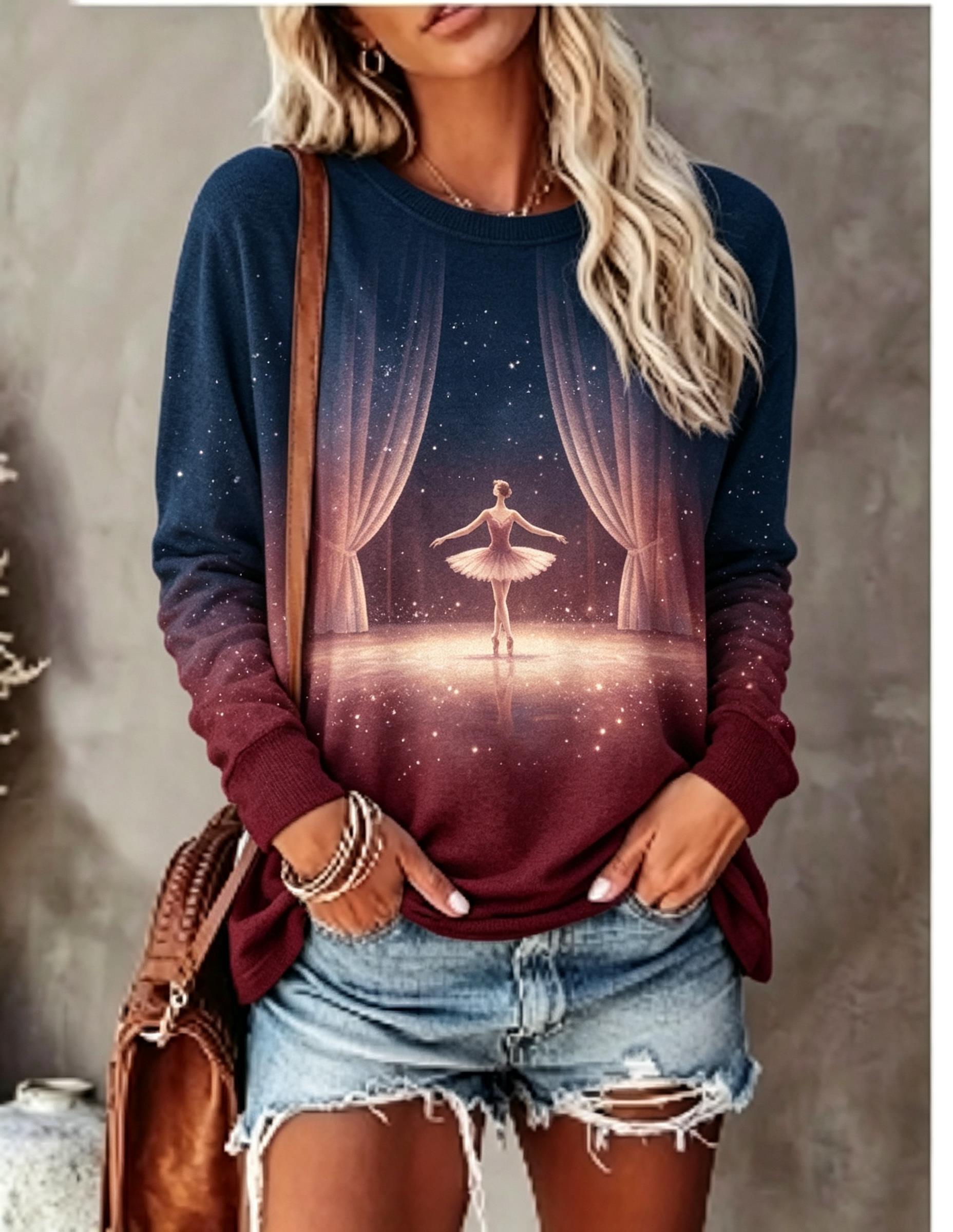Blouses - Dames T-shirt met lange mouwen, balletdanseres,