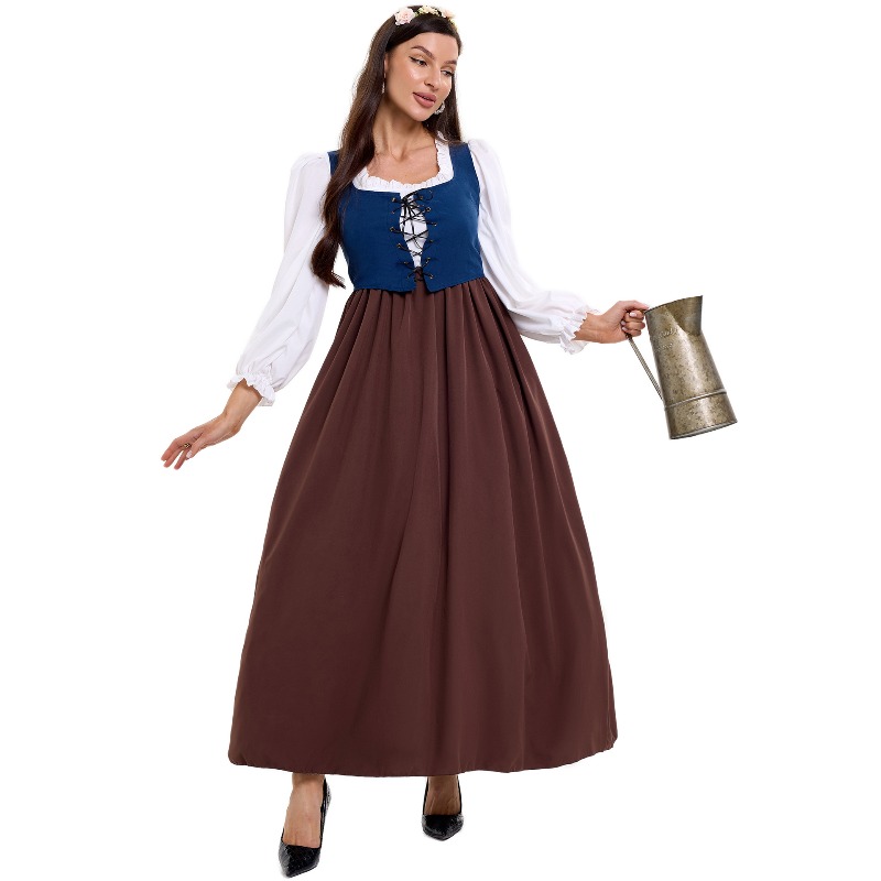 Skirts - Dames Vintage Boerenkostuum Vierkante Hals Vetersluiting