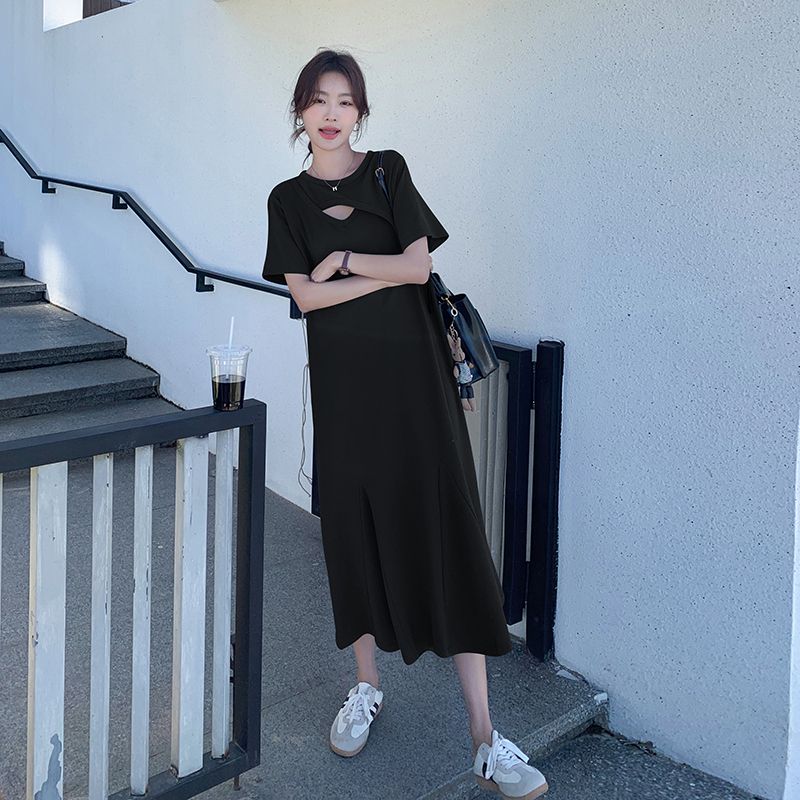 Luie stijl uitgeholde effen ee - Korean Style A Line Shirt Dress recensie en prijs