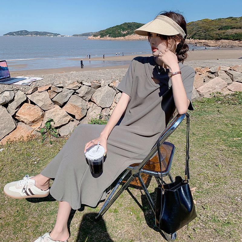 Luie stijl uitgeholde effen ee - Korean Style A Line Shirt Dress recensie en prijs