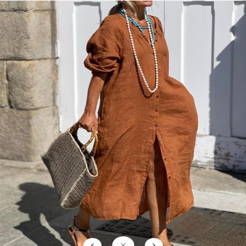 Mode elegante lente katoenen l - Casual Loose Linen Shirt Dress recensie en prijs