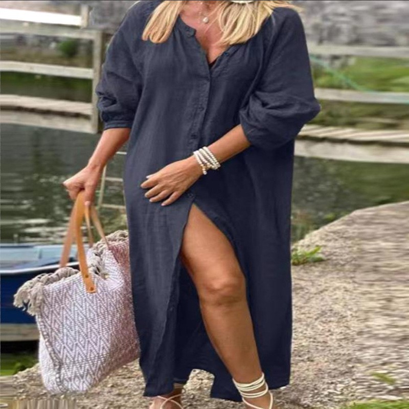 Mode elegante lente katoenen l - Casual Loose Linen Shirt Dress recensie en prijs