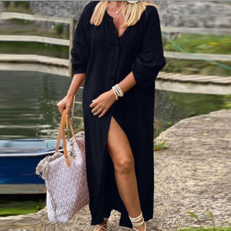 Mode elegante lente katoenen l - Casual Loose Linen Shirt Dress recensie en prijs