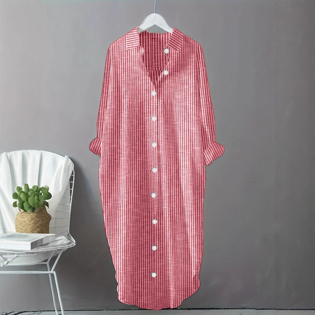 Vintage katoenen linnen gestre - Casual Loose Linen Shirt Dress recensie en prijs