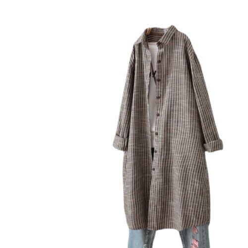 Vintage katoenen linnen gestre - Casual Loose Linen Shirt Dress recensie en prijs