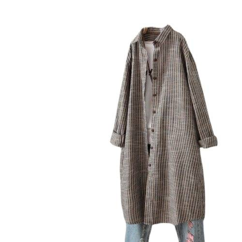 Vintage katoenen linnen gestre - Casual Loose Linen Shirt Dress recensie en prijs