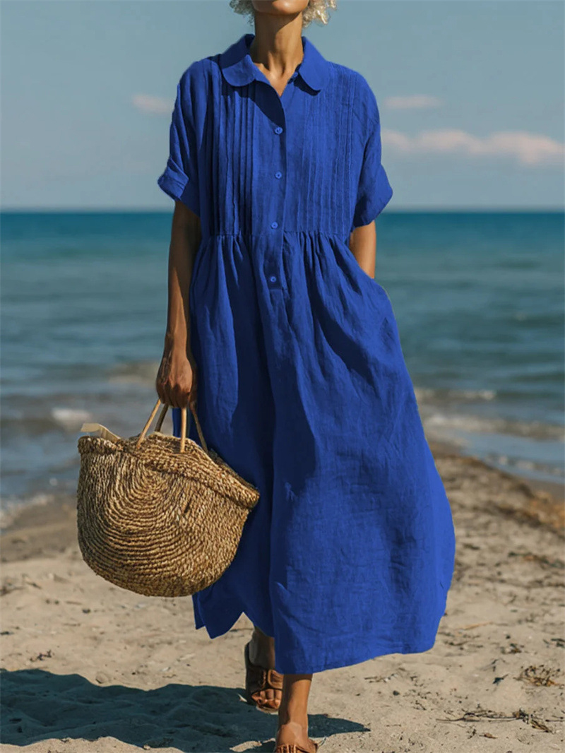 Damesjurk met reverskraag, kno - Casual Loose Linen Shirt Dress recensie en prijs