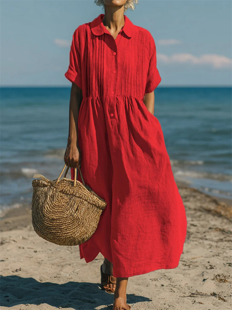 Damesjurk met reverskraag, kno - Casual Loose Linen Shirt Dress recensie en prijs