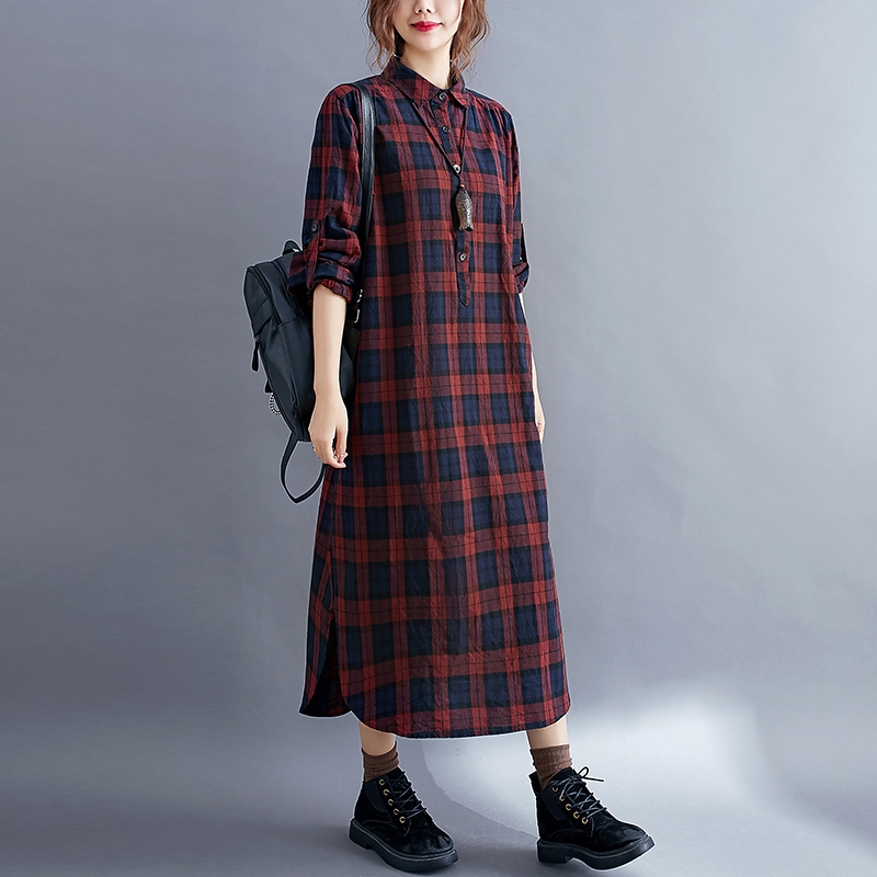 Casual geruite lange mouwen sh - Korean Style A Line Shirt Dress recensie en prijs