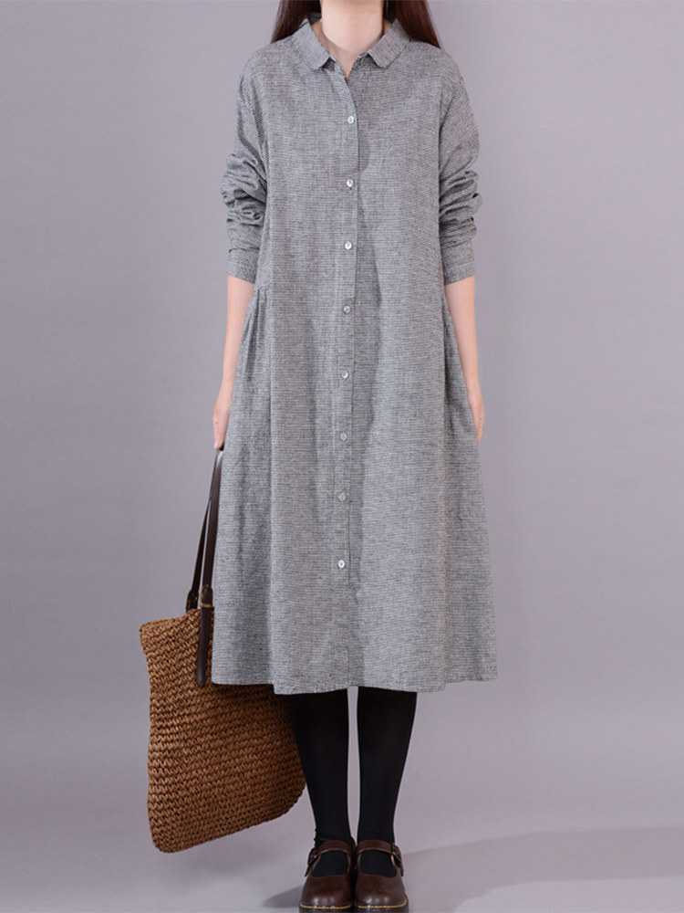 Damesjurk met lange mouwen, ka - Korean Style A Line Shirt Dress recensie en prijs