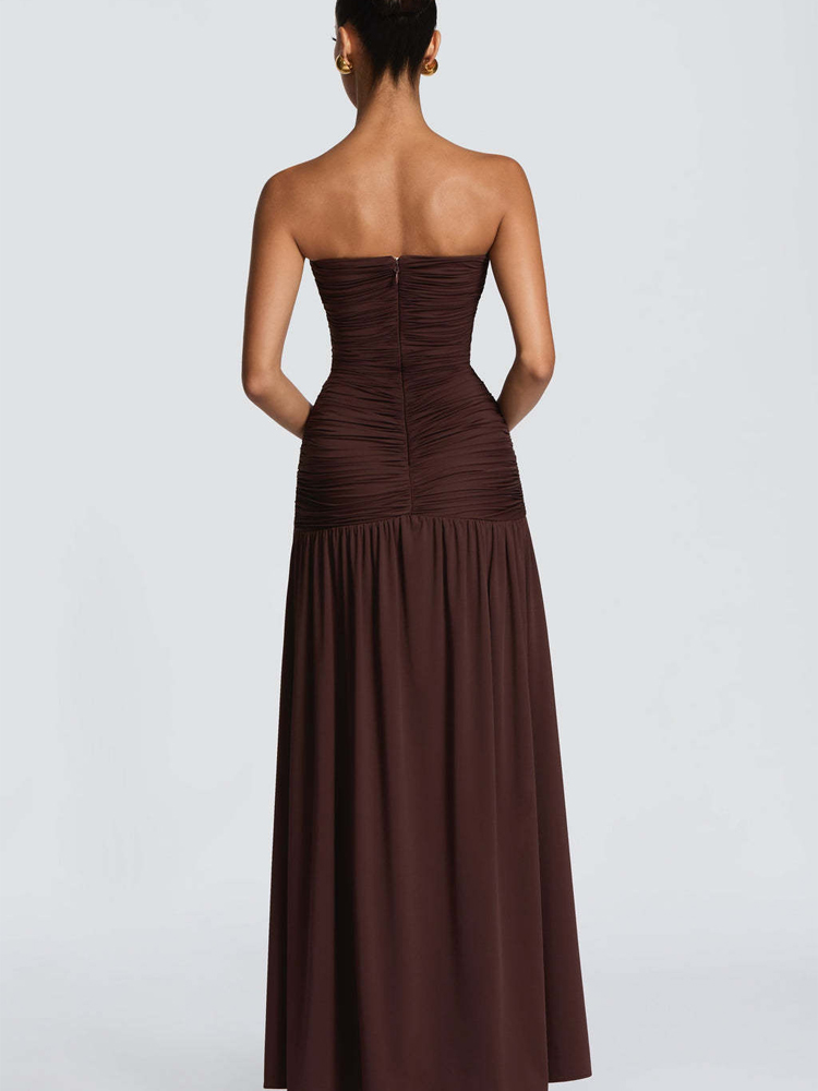 Elegante, effen, geplooide, sl - Elegant Satin Evening Gown Split recensie en prijs