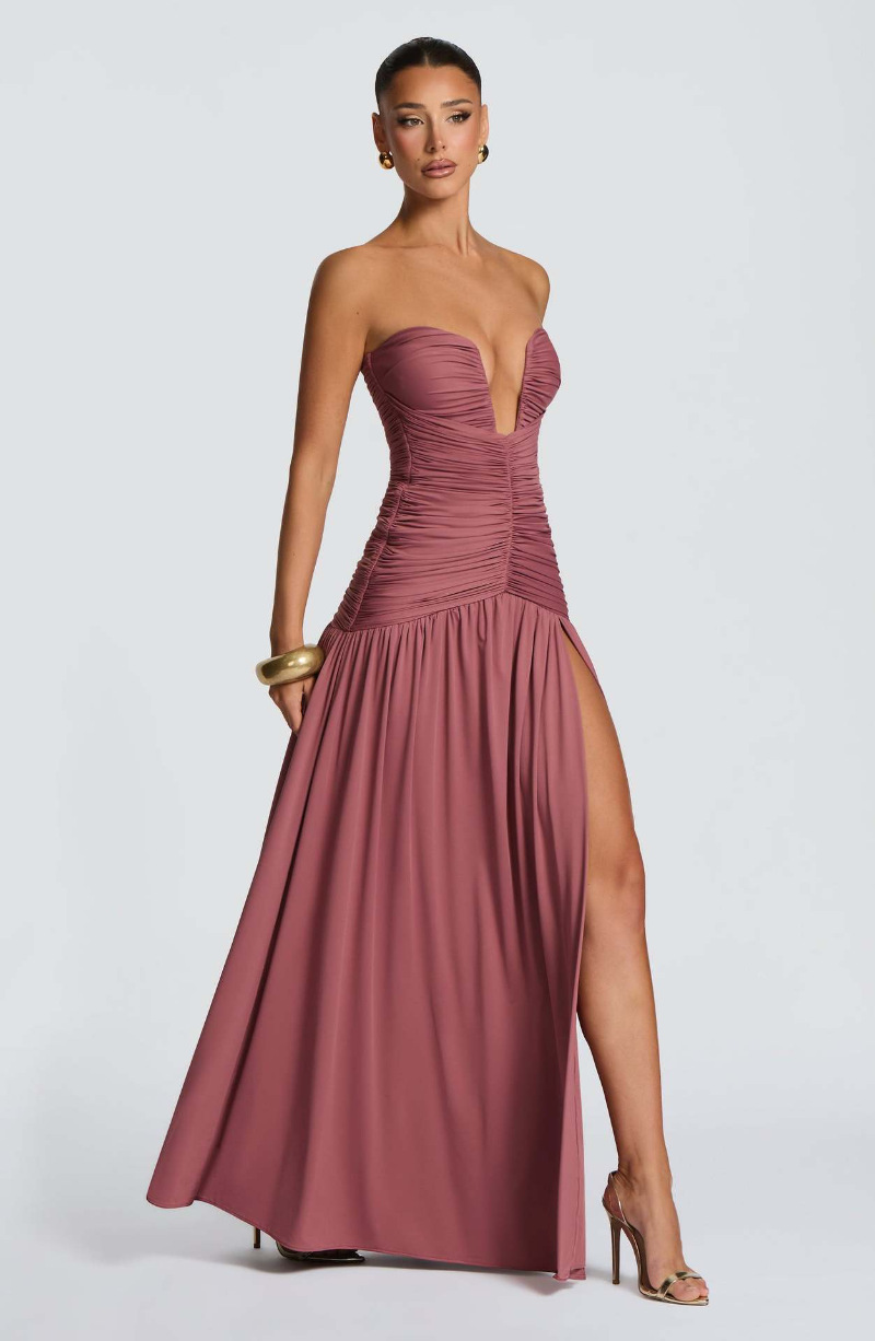 Elegante, effen, geplooide, sl - Elegant Satin Evening Gown Split recensie en prijs