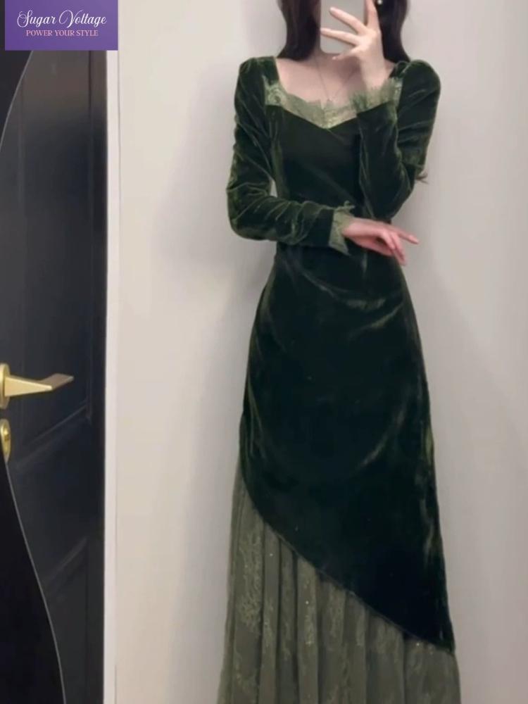 Franse vintage elegante fluwel - French Vintage Floral Midi Dress recensie en prijs